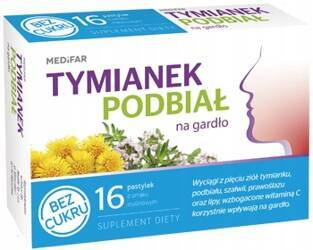 Tymianek Podbiał na gardło bez cukru 16 pastylek